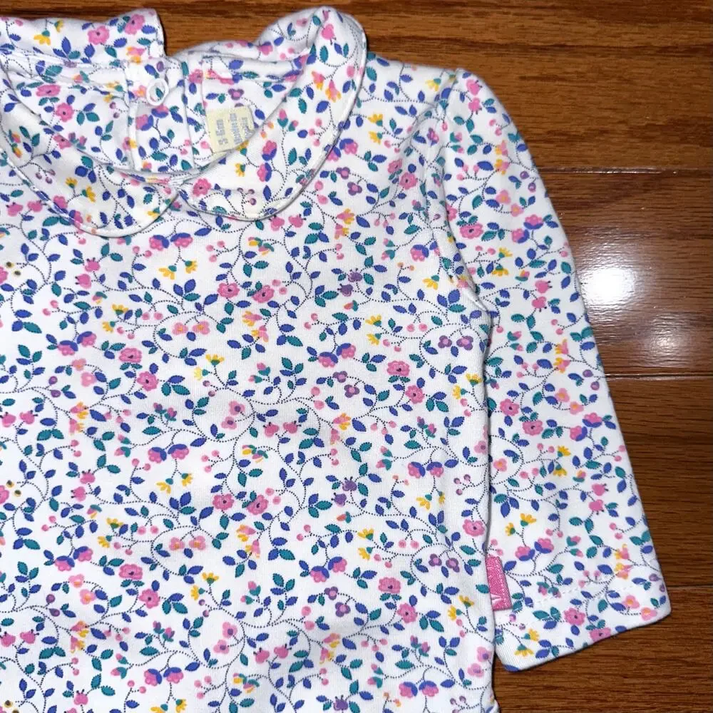 JoJo Maman Bebe White Ditsy Floral Peter Pan Collar Long Sleeve Bodysuit 3-6M